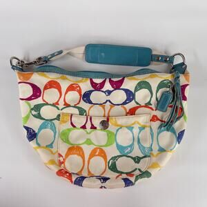 Coach Multicolor Legacy Scribble Canvas Shoulder Bag 18x11 Blue Leather Trim
